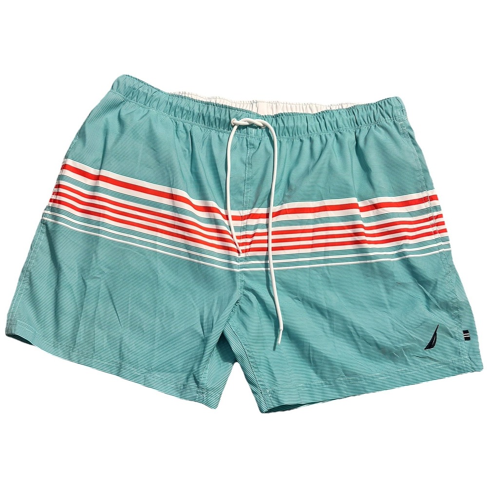 Nautica Men's XXL Green Stripe With Orange And‎ White Stripe Board Shorts Pocket